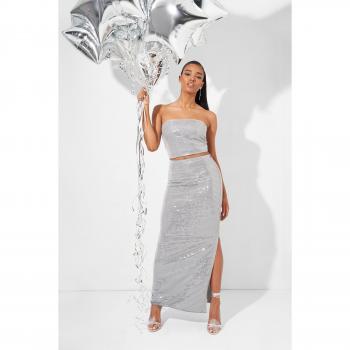 Sequin Maxi Skirt Grey