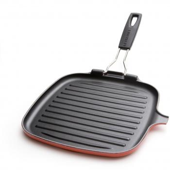 Parrilla cuadrada de hierro fundido con mango desmontable Le Creuset, 24 cm - Cerise