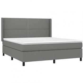 Cama box spring con colchón y luces LED en tela gris oscuro 180x200 cm