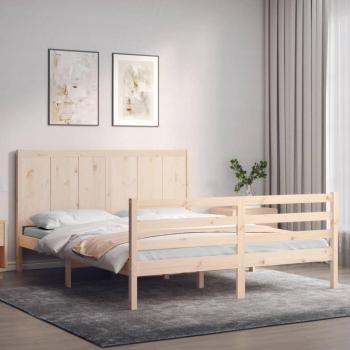 Cama de madera maciza con cabecero 160x200 cm en color marrón