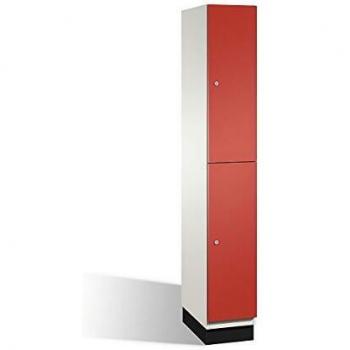 Armario de compartimentos Cambio C+P con barra perchero, cuerpo blanco y puerta roja, ancho 300 mm
