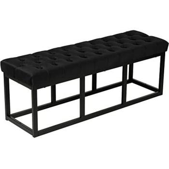 Banco Polson de Terciopelo Negro con Estructura Metálica - 120 cm