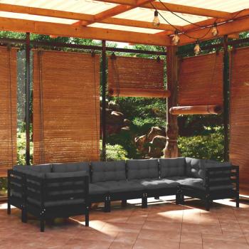 Conjunto de muebles de jardín 7 PCs con cojines, madera de pino negra