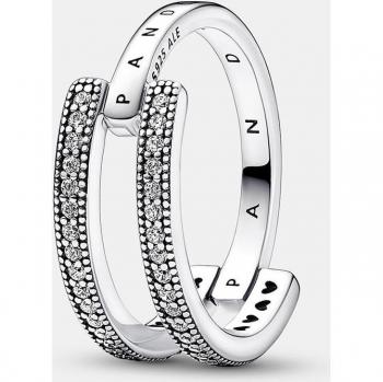 Anillo Pandora Signature Doble Banda Logo & Pavé de Plata con Circonitas 192779C01-52