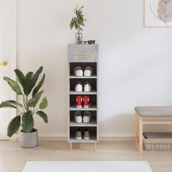 Zapatero de hormigón gris 30x35x105 cm con madera multicapa y diseño moderno