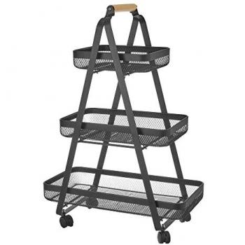 Estantería con Ruedas de Metal Negro y 3 Cestas - 57x31x83 cm
