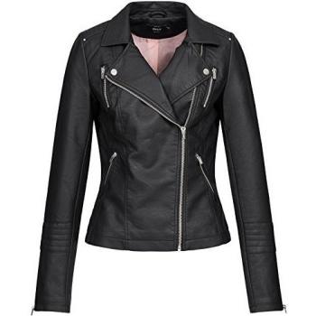 Only Gemma Faux Leather Biker Jacket Women Black Size 34