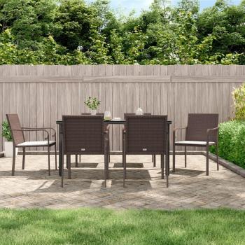 7-Piece Outdoor Dining Set with Cushions in Poly Rattan and Steel