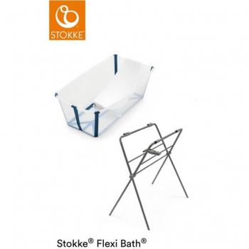 Stokke Flexi Bath Set Bañera Plegable con Tapón Sensible al Calor y Soporte para Recién Nacido Transparent Blue