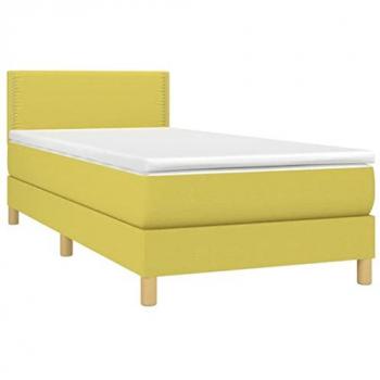 Cama Box Spring con Colchón y LED Verde 100x200 cm Textil
