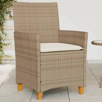 vidaXL Garden Chairs with Cushions 2 pcs Beige Poly Rattan & Solid Wood