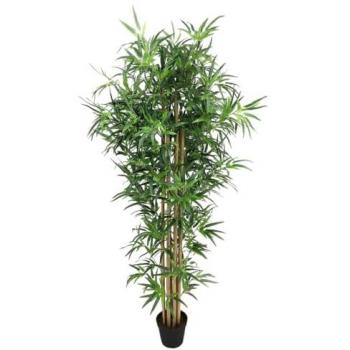 Planta Decorativa de Bambú 180 cm con base de cemento, tejido en bambú, hojas de tela y estabilizador UV
