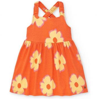 Tuc Tuc - Vestido de niña de punto en naranja con estampado floral, modelo Paradise Beach