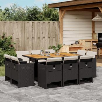 11-Piece Black Poly Rattan Garden Dining Set with Cushions