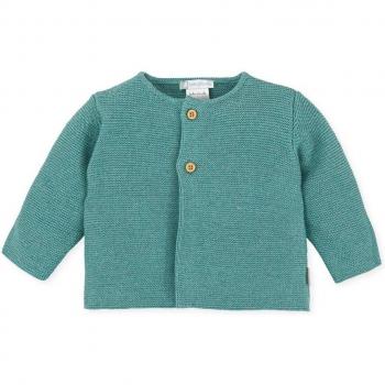 Chaqueta de bebé niño Tutto Piccolo en verde mar con abertura delantera y dos botones