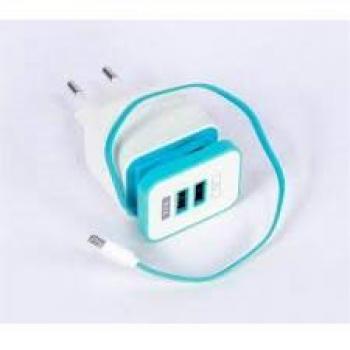 CARGADOR USB DOBLE + CABLE MICRO-USB 0,5M