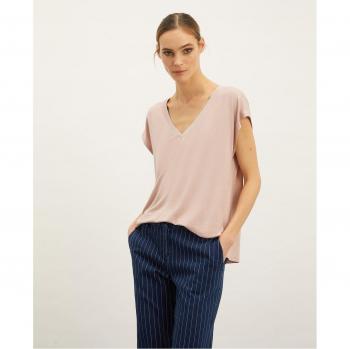 Camiseta de mujer con escote de pico y borde de lúrex