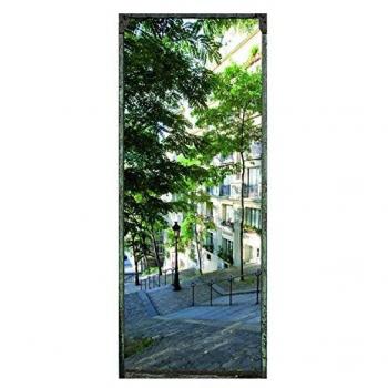 Sticker decorativo de puerta Rue de Montmartre 83x204 cm - Diseño trompe l'œil, multicolor, ideal para embellecer interiores