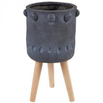 Maceta Industrial Alta con Soporte de Madera de Magnesio en Gris Grafito Brunnera