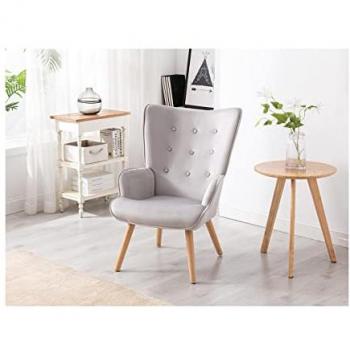 Sillón de terciopelo gris capitoné estilo escandinavo Vately