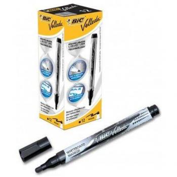 Rotulador Bic Velleda Negro para Pizarra Blanca, Punta Media 2.2 mm, Tinta Líquida, Caja de 12 Unidades