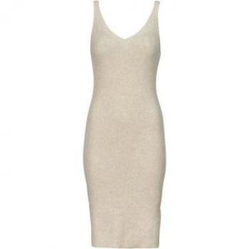 Vestido Midi Beige Canalé Only Lina con Cuello Pico para Mujer