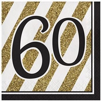 Creative Converting Servilletas de papel con número 60, color negro y dorado, 13 a 16 unidades, 70, talla única