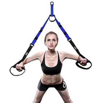 GHB Cinturón de Tonificación Cuerdas de Suspensión para Entrenamiento de Ejercicios Fitness, Fortalecimiento, Resistencia y Tonificación Muscular hasta 400 kg -Negro/Azul