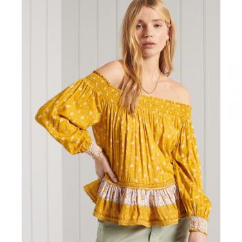 Superdry Ameera Off Shoulder Long Sleeve Top for Women in Tan Size 40