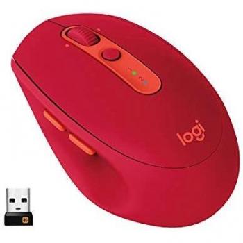 Logitech M590 Ratón Inalámbrico Silent Multidispositivo, Bluetooth, Receptor USB Unifying, Seguimiento Óptico, 1000 dpi, Batería de 2 años, Compatible con PC, Mac, Portátil - Rojo