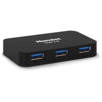 Hub USB 3.0 4 Puertos 5 Gbps con Alimentador Externo de 10W - Hamlet XHUB430BKPW