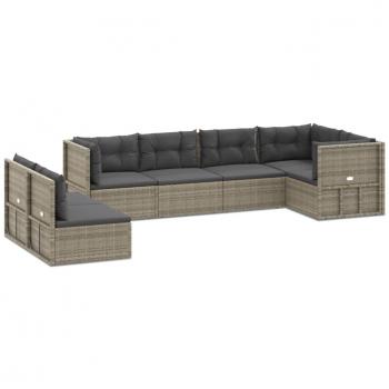 7 Piece Grey Poly Rattan Garden Lounge Set with Cushions
