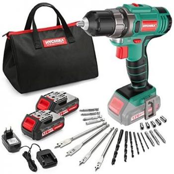 Taladro Atornillador Batería 12V, HYCHIKA Atornillador Bateria con 2 Baterías, 21+1 Ajuste de Par, Destornillador Eléctrico, 23 accesorios