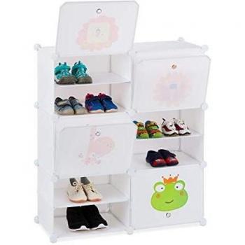 Zapatero Infantil Extensible Relaxdays, 12 Compartimentos para 24 Pares, Blanco, 95 x 84 x 31,5 cm
