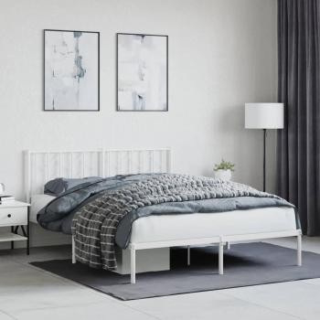 vidaXL Metal Bed Frame without Mattress with Headboard White 150x200cm