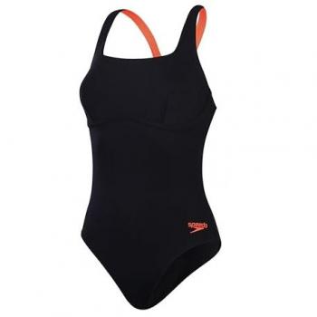 Bañador de natación Speedo Flex Band para mujer con banda inferior flexible y sujetador integrado, talla 38, color negro/rojo sirena