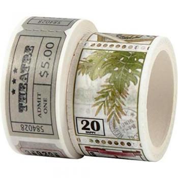Cinta Washi Adhesiva, Longitud: 3+5 m, Ancho: 20+25 mm, 2 Rollos, 1 Paquete