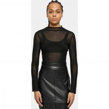 Body de mujer Urban Classics de malla con cuello alto negro, talla XS, 95% nylon, 5% elastano