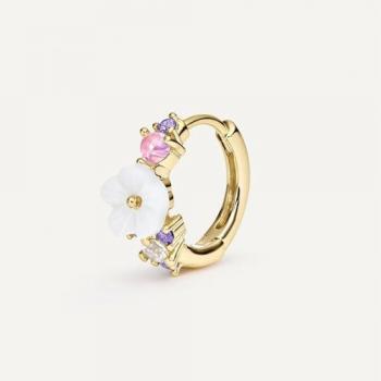 Pendiente Piercing Aro Azalée de Plata de Ley 925 con Baño de Oro 18k y Flor de Nácar