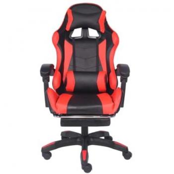 Silla Gaming de Masaje Ergonómica con Reposapiés Extensible - Concepto Fábrica ULTIM Roja y Negra, Ajustable, Cómoda, Movilidad 360°
