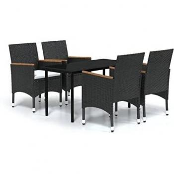 5-Piece Black Garden Dining Set with Cushions