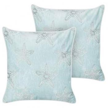Conjunto de 2 cojines cuadrados de terciopelo azul con motivo de estrella de mar, 45 x 45 cm, relleno de poliéster
