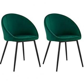 Juego de 2 sillas vintage de terciopelo verde Diane con patas de metal