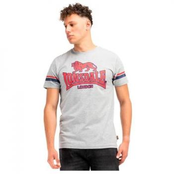 Camiseta Lonsdale Methley para Hombre - Ajuste Regular, Gris Marl/Navy/Rojo, Talla M