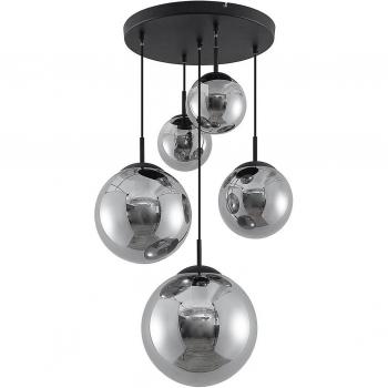 Lámpara colgante Teeja, 5 esferas de vidrio en gris humo, estilo vintage, hecha de vidrio, para salón y comedor, con 5 lámparas E27