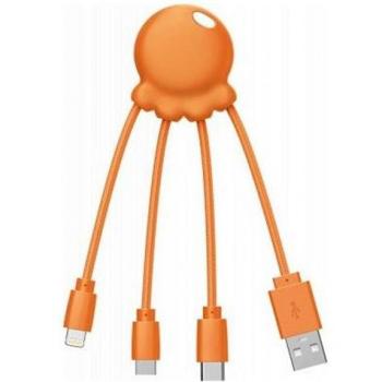 Cable Octopus 3 en 1 USB A/Micro USB/USB C/Lightning (0.10 m, USB 3.2 Gen 1) - Biodegradable Naranja Xoopar