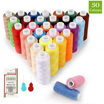 SOLEDI Set Hilos de Coser con 30 Colores， Accesorios de Costura en 16 Agujas de Coser y 2 Enhebradores，Aplicar para Coser Mano y MáQuina，Bordado, Robusto y Práctico，Artículos para Hogar