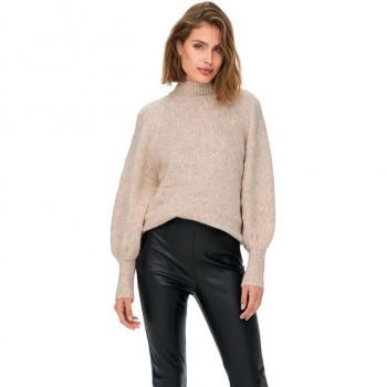 Only Celina High Neck Sweater for Women - Beige/Ecru