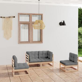 4-Piece Solid Pine Wood Garden Lounge Set with Cushions