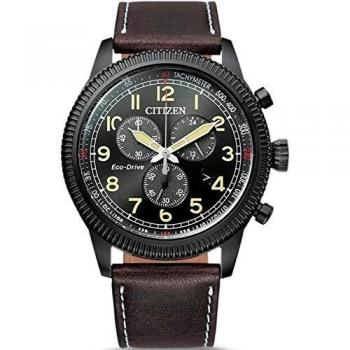 Ciudadano de Aviador crongrafo Hombre de la Correa de Cuero marrn AT2465-18E